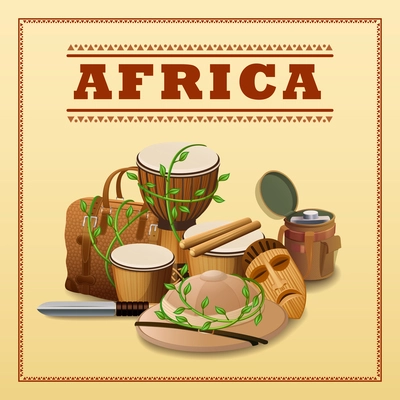African travel background with expedition and discovery elements vector illustration