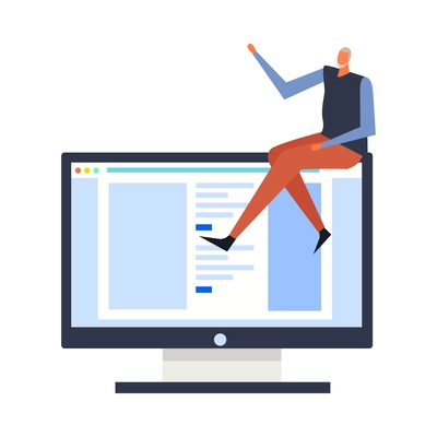Online education flat concept with man sitting on computer monitor vector illustration