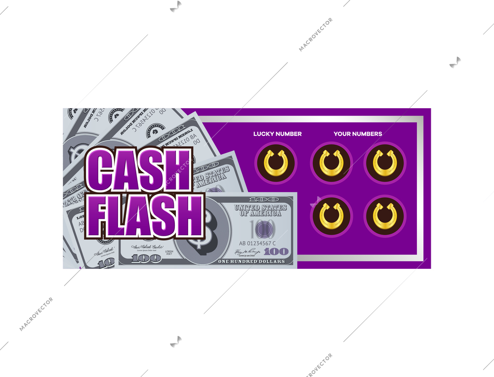 Game scratch win card lottery ticket flat vector illustration