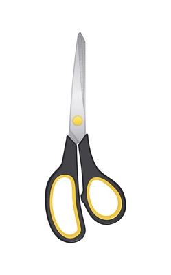 Realistic scissors with color plastic handle vector illustration