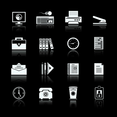 Business office supplies pictograms set of folders files documents and stapler vector illustration