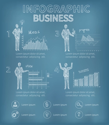 Business infographics set with strategy graphs and personnel vector illustration