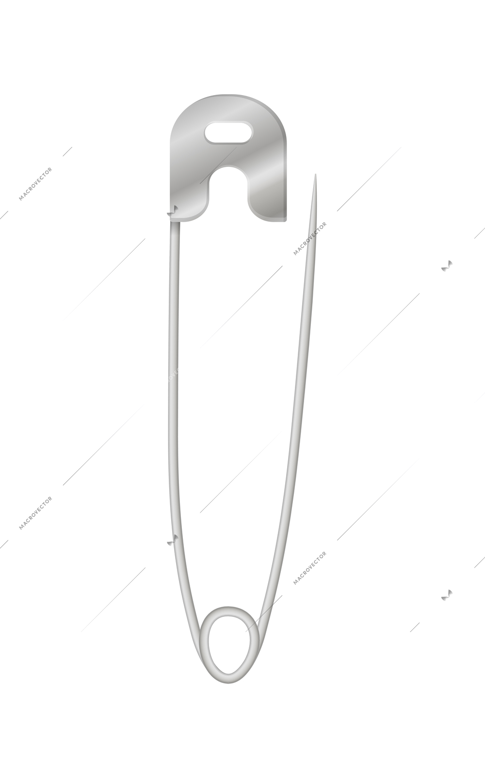 Realistic open metal safety pin vector illustration