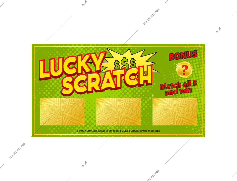 Lucky scratch card instant lottery ticket flat vector illustration