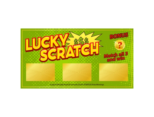 Lucky scratch card instant lottery ticket flat vector illustration