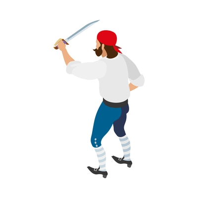 Male pirate with sword isometric icon back view vector illustration