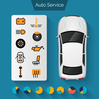 Auto service infographics set with auto car repair and diagnostics symbols and charts vector illustration