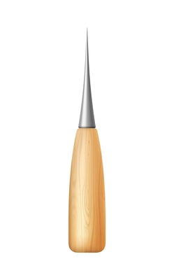 Sewing awl with wooden handle realistic vector illustration