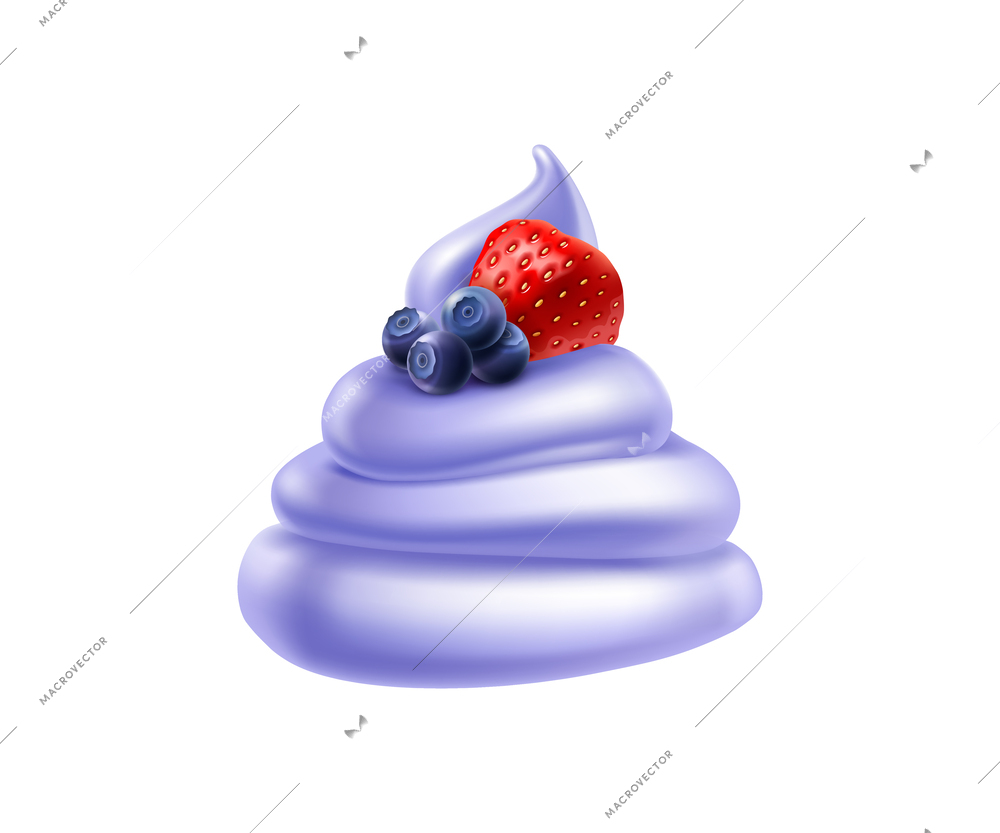 Realistic cream cupcake topping with fresh berries vector illustration