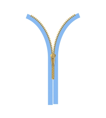 Realistic golden zipper on blue fabric vector illustration