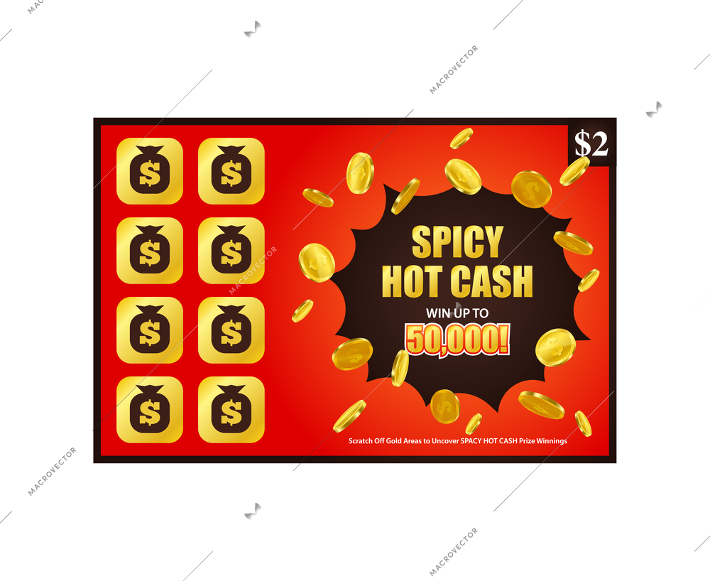 Scratch card lottery ticket flat vector illustration