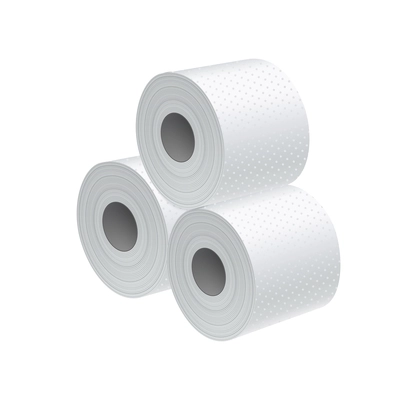 Three realistic rolls of white toilet paper vector illustration