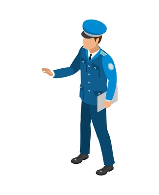 Traffic policeman in uniform isometric icon vector illustration