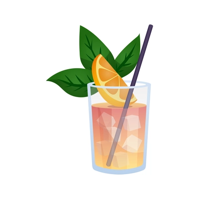 Glass of cold lemonade or cocktail flat icon vector illustration