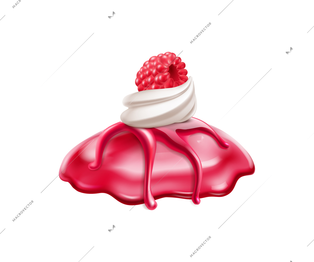Realistic cupcake topping with whipped cream and fresh raspberry vector illustration
