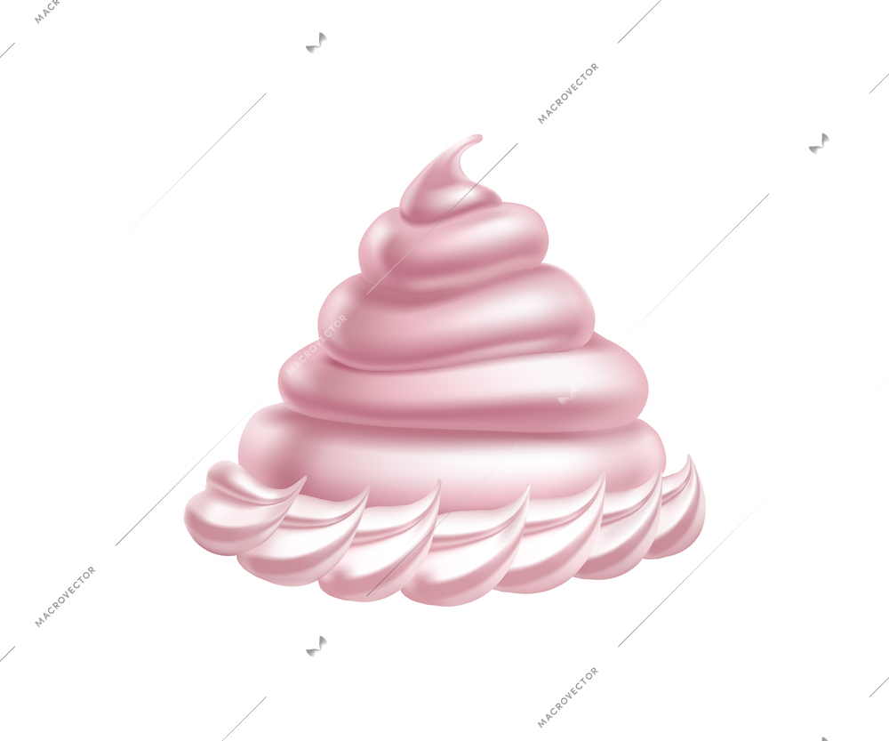 Delicious pink whipped cream cupcake topping realistic vector illustration