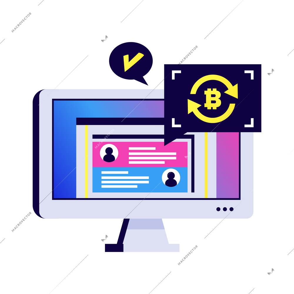 Cryptocurrency blockchain bitcoin exchange flat icon vector illustration