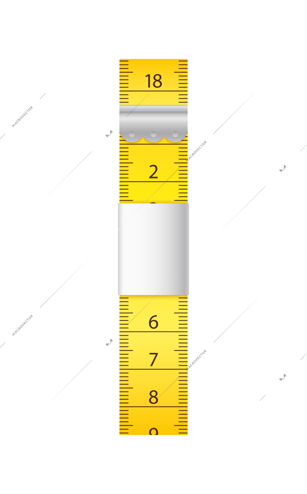 Yellow measuring tape on white background flat vector illustration