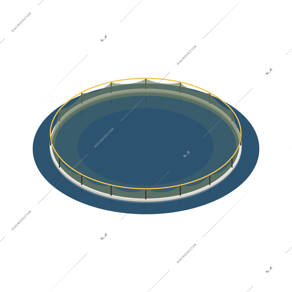 Seafood production isometric icon with fish farm 3d vector illustration