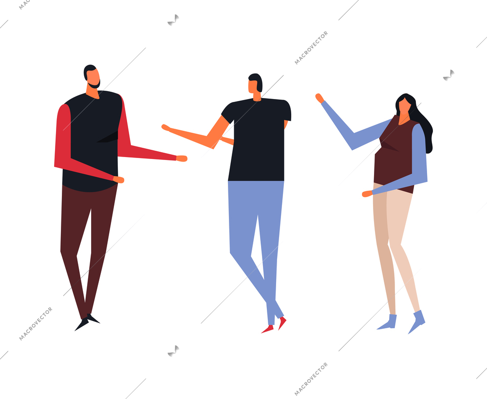 Coworking teamwork flat concept with three people discussing work vector illustration