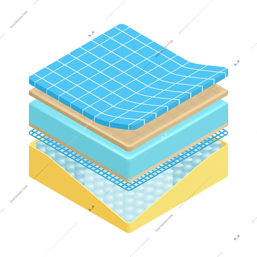 Orthopedic bed mattress material and structure for correct spine sleeping position realistic vector illustration