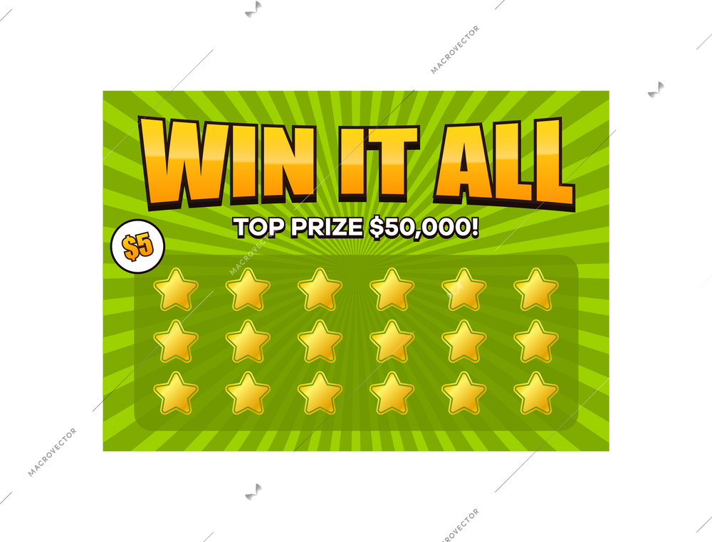 Lottery ticket green scratch win card in flat style vector illustration