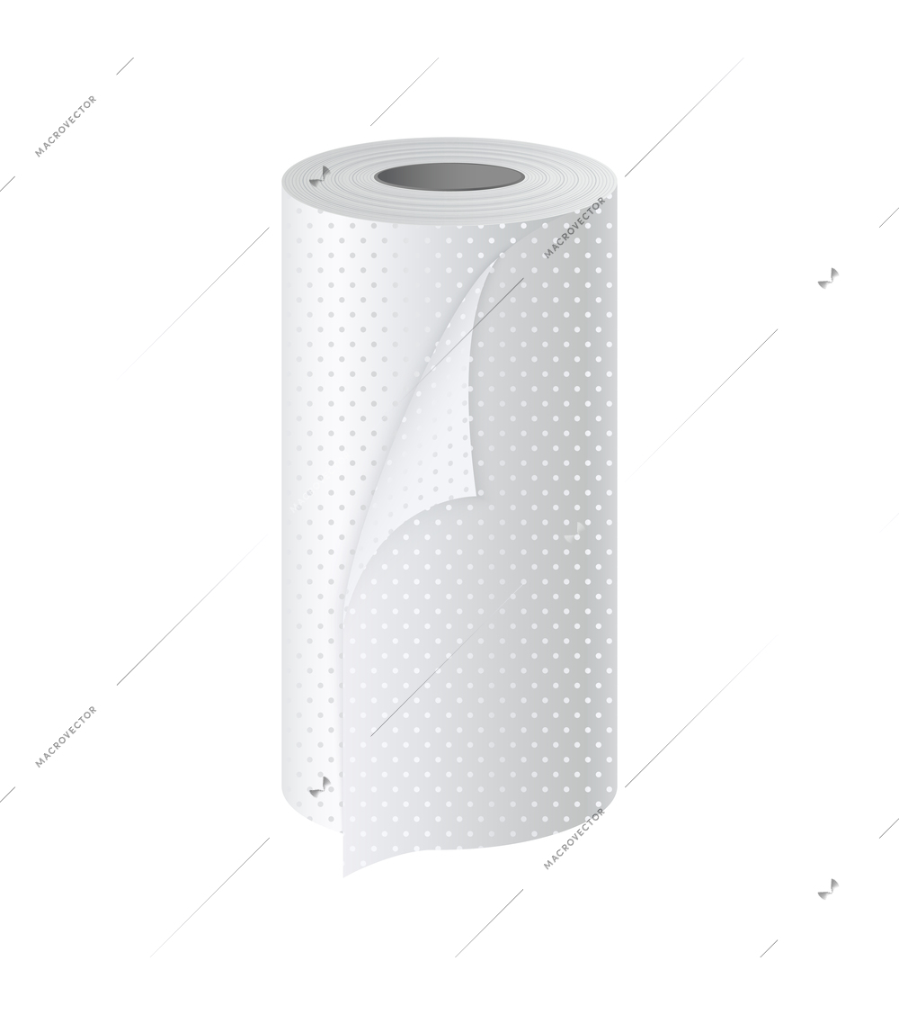 White paper roll on blank background realistic vector illustration
