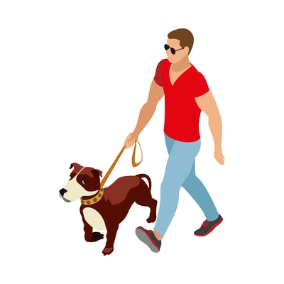 Man walking with his dog on leash isometric icon vector illustration