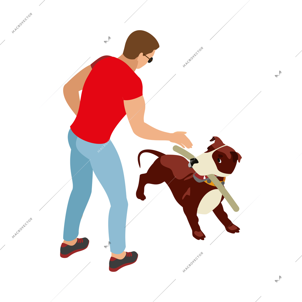 Man playing with his dog outdoors isometric icon vector illustration