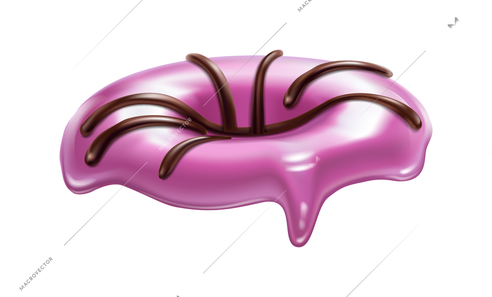 Realistic strawberry donut topping with chocolate vector illustration