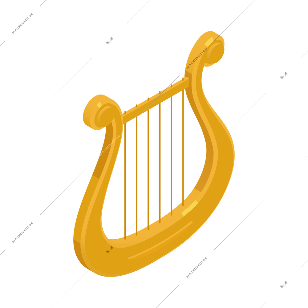 Golden greek lyre isometric icon vector illustration