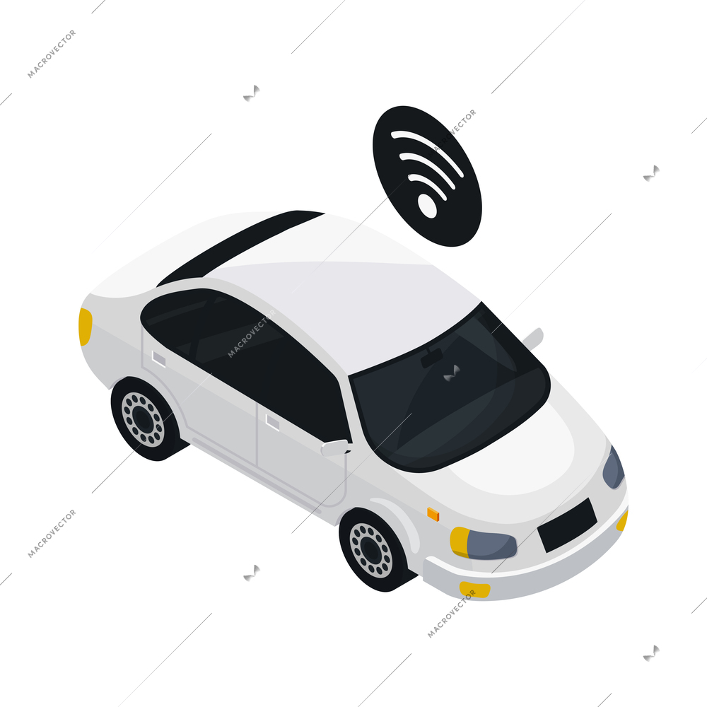 Driveless gps controlled car autonomous vehicle isometric icon vector illustration