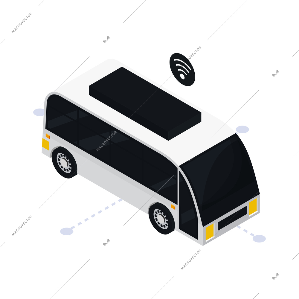 Driveless gps controlled bus autonomous vehicle isometric icon vector illustration