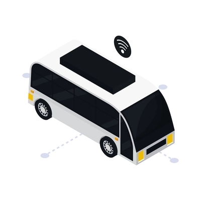 Driveless gps controlled bus autonomous vehicle isometric icon vector illustration