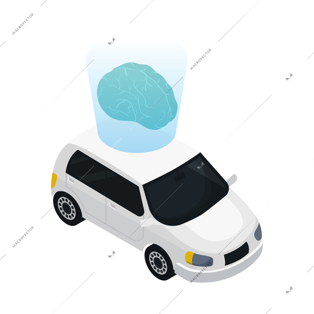 Driveless smart robotic passenger car autonomous vehicle isometric icon vector illustration