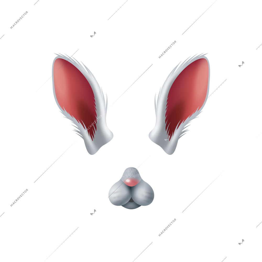 Cute white rabbit animal mask video chat photo application effect realistic vector illustration