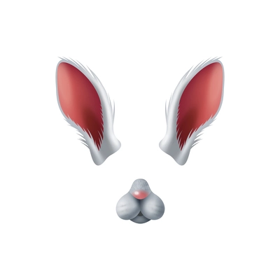 Cute white rabbit animal mask video chat photo application effect realistic vector illustration