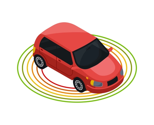 Unmanned red robotic car autonomous vehicle isometric icon vector illustration