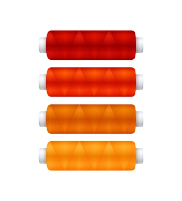 Four realistic spools of red and orange threads isolated on white background vector illustration