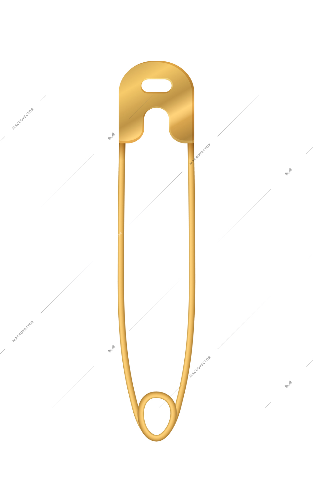 Realistic golden metal safety pin vector illustration