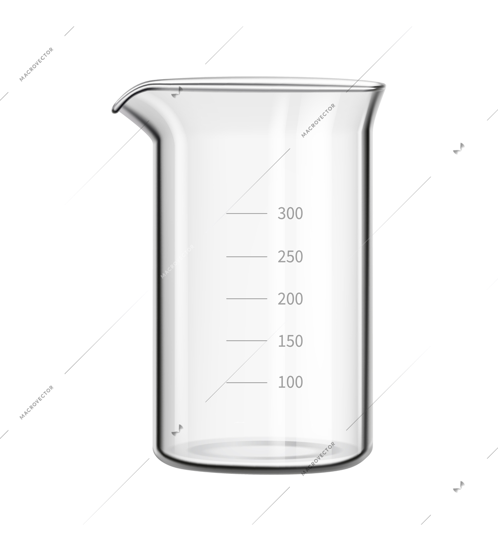 Realistic empty laboratory beaker on white background isolated vector illustration