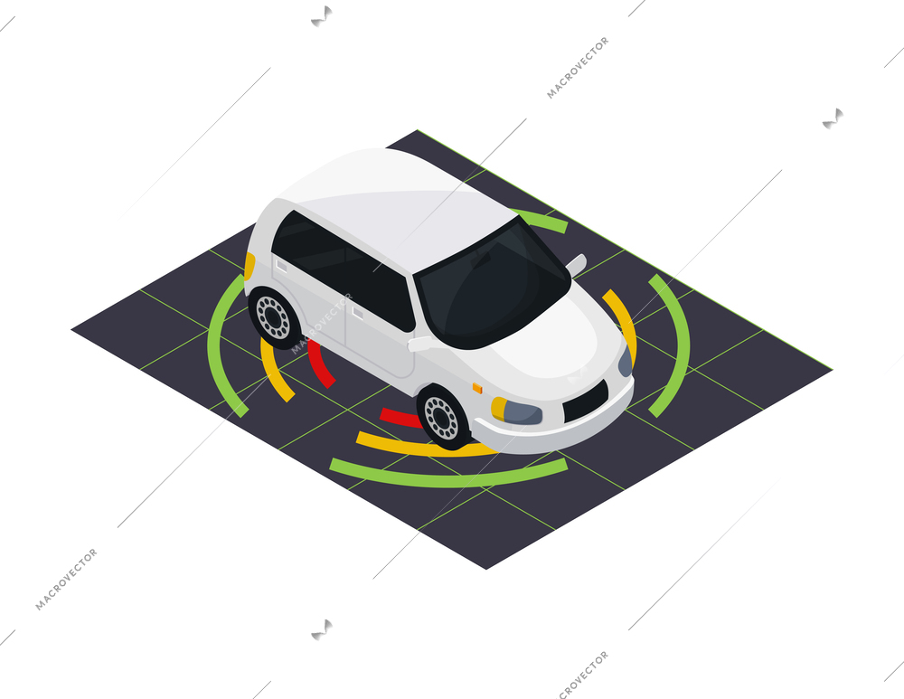 White driveless passenger car autonomous vehicle isometric icon vector illustration