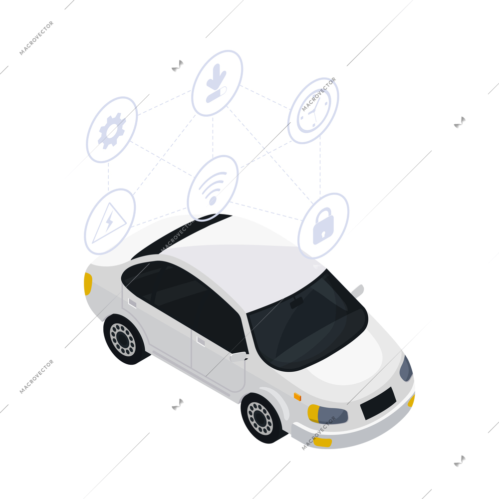 Unmanned car controlled by satellite navigation autonomous vehicle isometric icon vector illustration