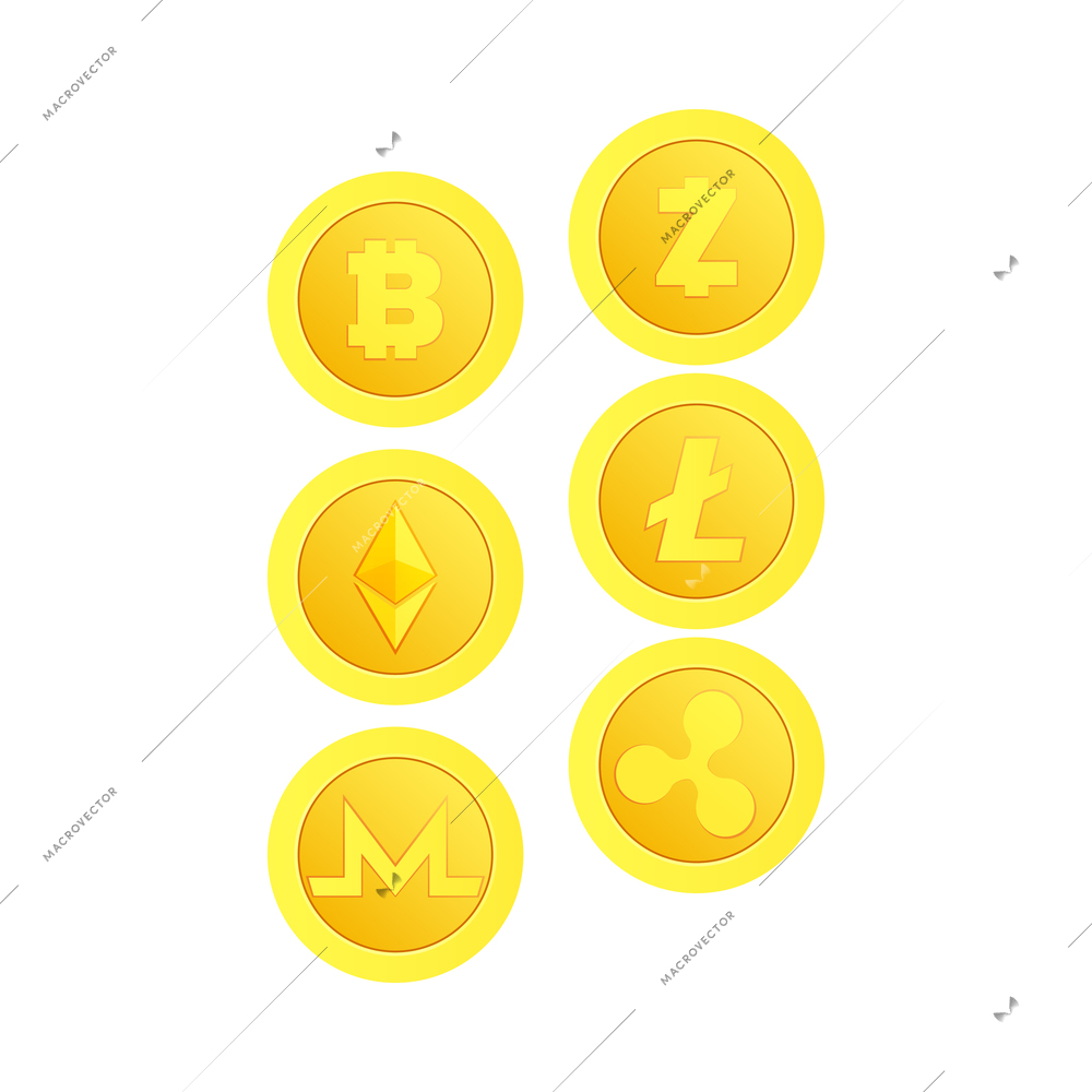 Cryptocurrency blockchain flat icon with digital coin symbols isolated vector illustration