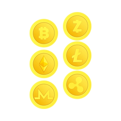 Cryptocurrency blockchain flat icon with digital coin symbols isolated vector illustration