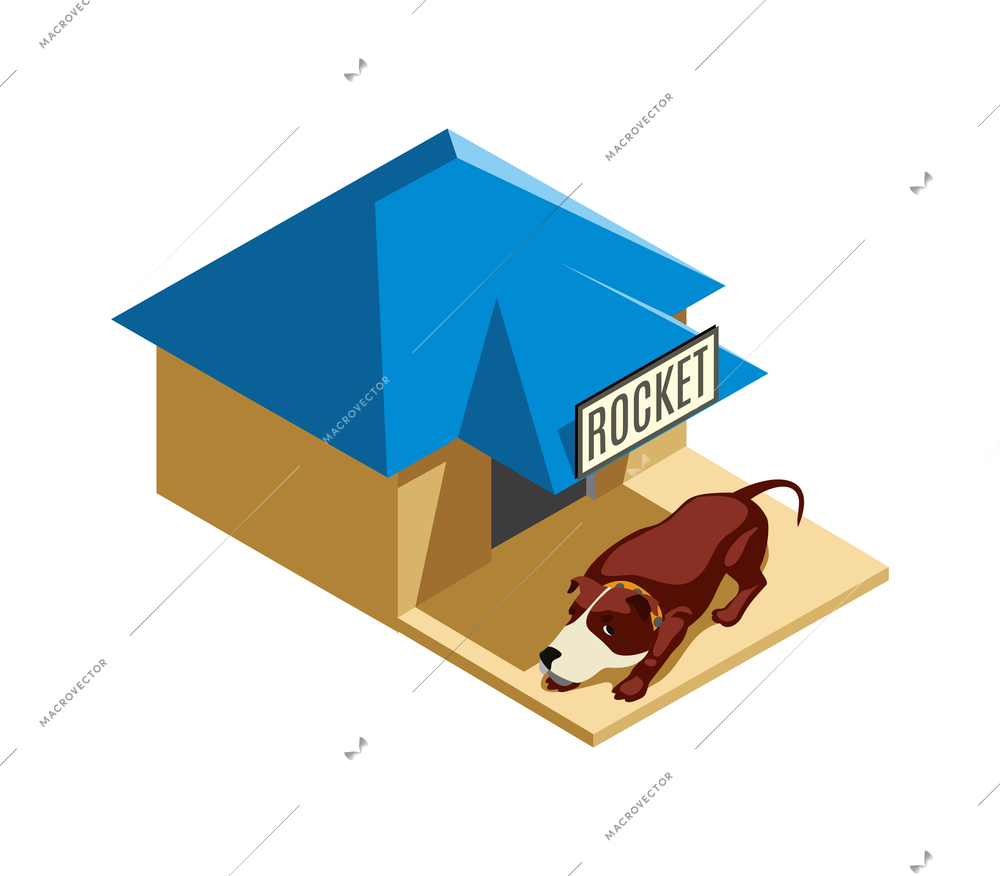 Dog lying near its house isometric icon vector illustration
