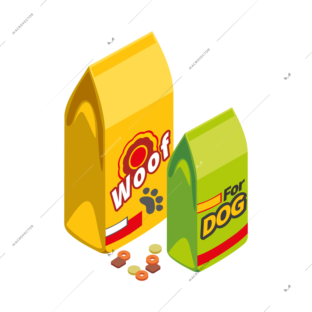 Dog food packages isometric icon vector illustration