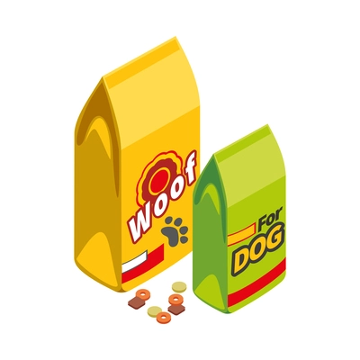 Dog food packages isometric icon vector illustration