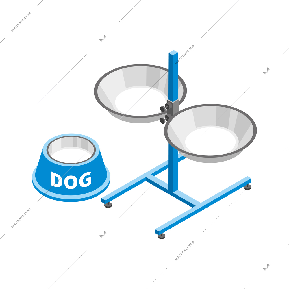 Empty metallic dog bowls isometric icon vector illustration