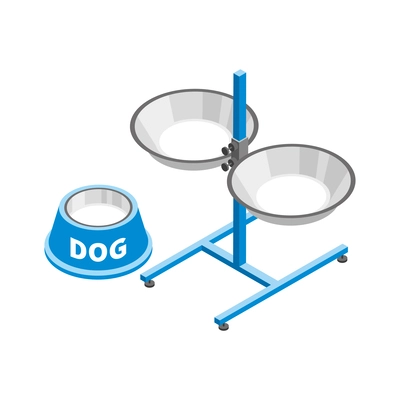 Empty metallic dog bowls isometric icon vector illustration